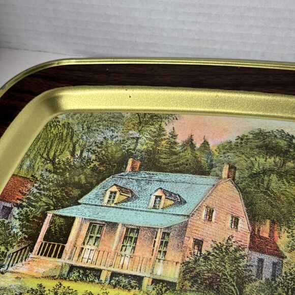 Lot of 2 American Homestead Summer & Autumn Hand Painted Wooden Tin Trays Plates - Picture 10 of 14